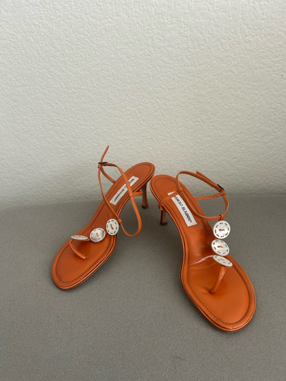Vintage Manolo blahnik orange t strap button heels